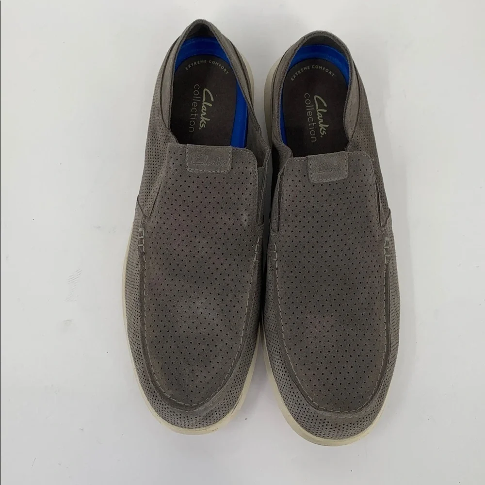 Clarks Flexway Easy slip-on loafer shoe dark gray suede comfort flexible men 13